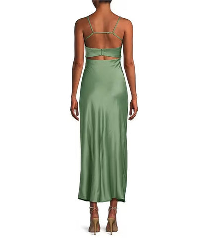 Satin horizontal stripe length prom dress