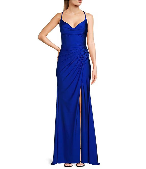 Fold tied back length prom dress