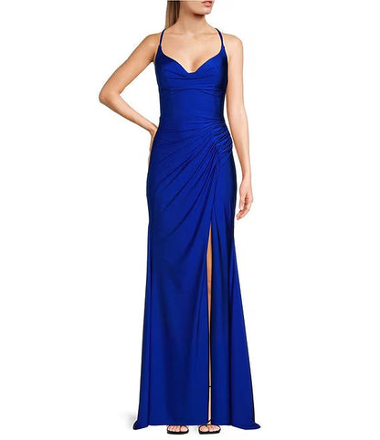 Fold tied back length prom dress