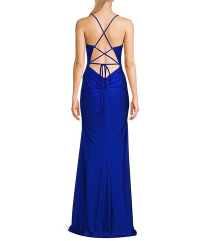 Fold tied back length prom dress