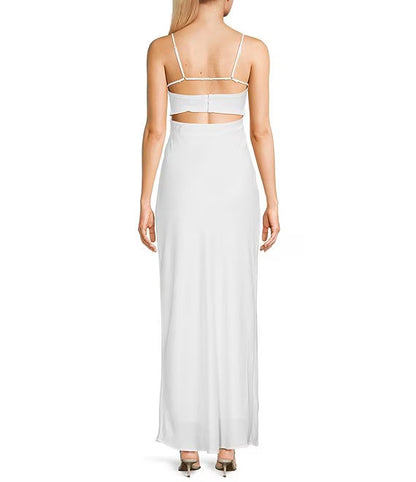 Satin horizontal stripe length prom dress