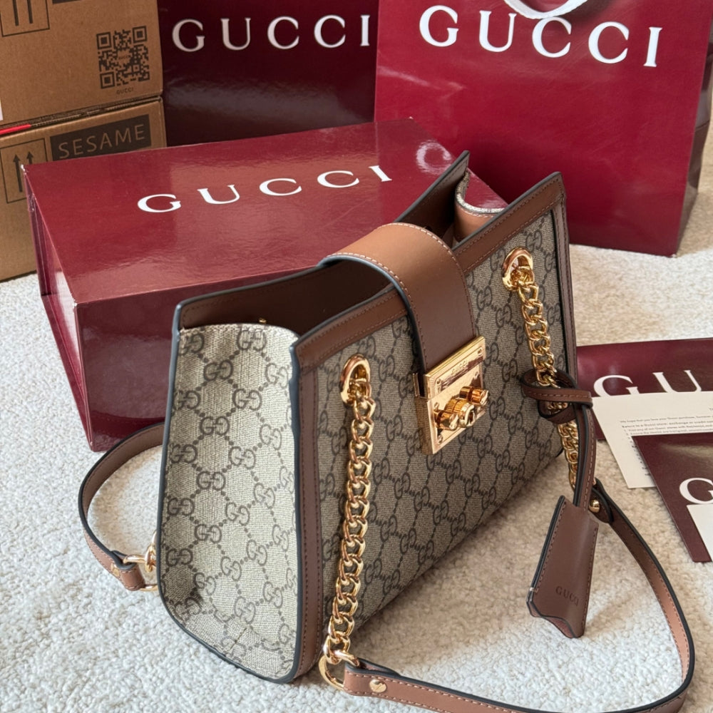 Gucci Padlock Small Shoulder Bag Brown Gg Supreme 25Cm