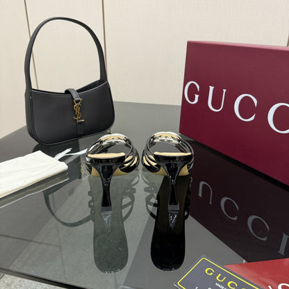 Gucci Women Slide Sandal With Crystal Interlocking G Black