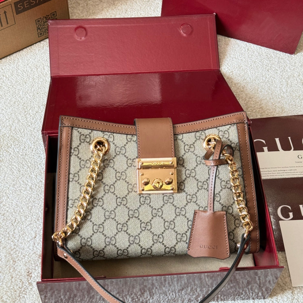 Gucci Padlock Small Shoulder Bag Brown Gg Supreme 25Cm