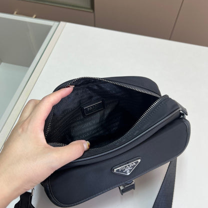Prada Re Nylon And Saffiano Leather Shoulder Bag Black 24Cm 2VH133 2DMH F0002 XMP