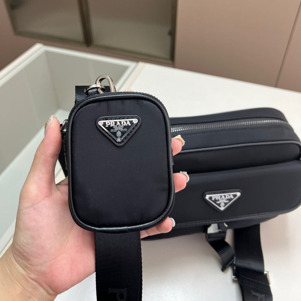 Prada Re Nylon And Saffiano Leather Shoulder Bag Black 24Cm 2VH133 2DMH F0002 XMP