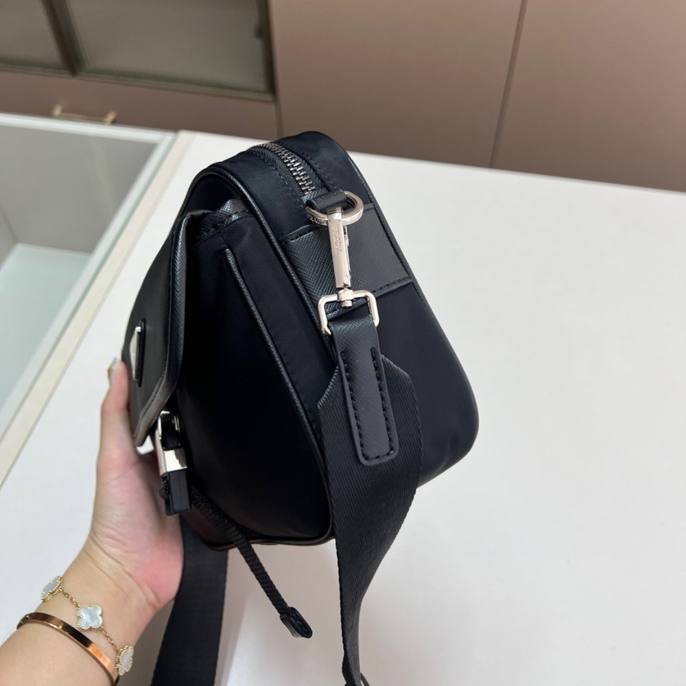 Prada Re Nylon And Saffiano Leather Shoulder Bag Black 24Cm 2VH133 2DMH F0002 XMP