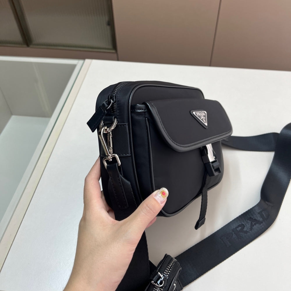 Prada Re Nylon And Saffiano Leather Shoulder Bag Black 24Cm 2VH133 2DMH F0002 XMP