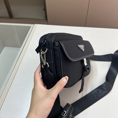 Prada Re Nylon And Saffiano Leather Shoulder Bag Black 24Cm 2VH133 2DMH F0002 XMP