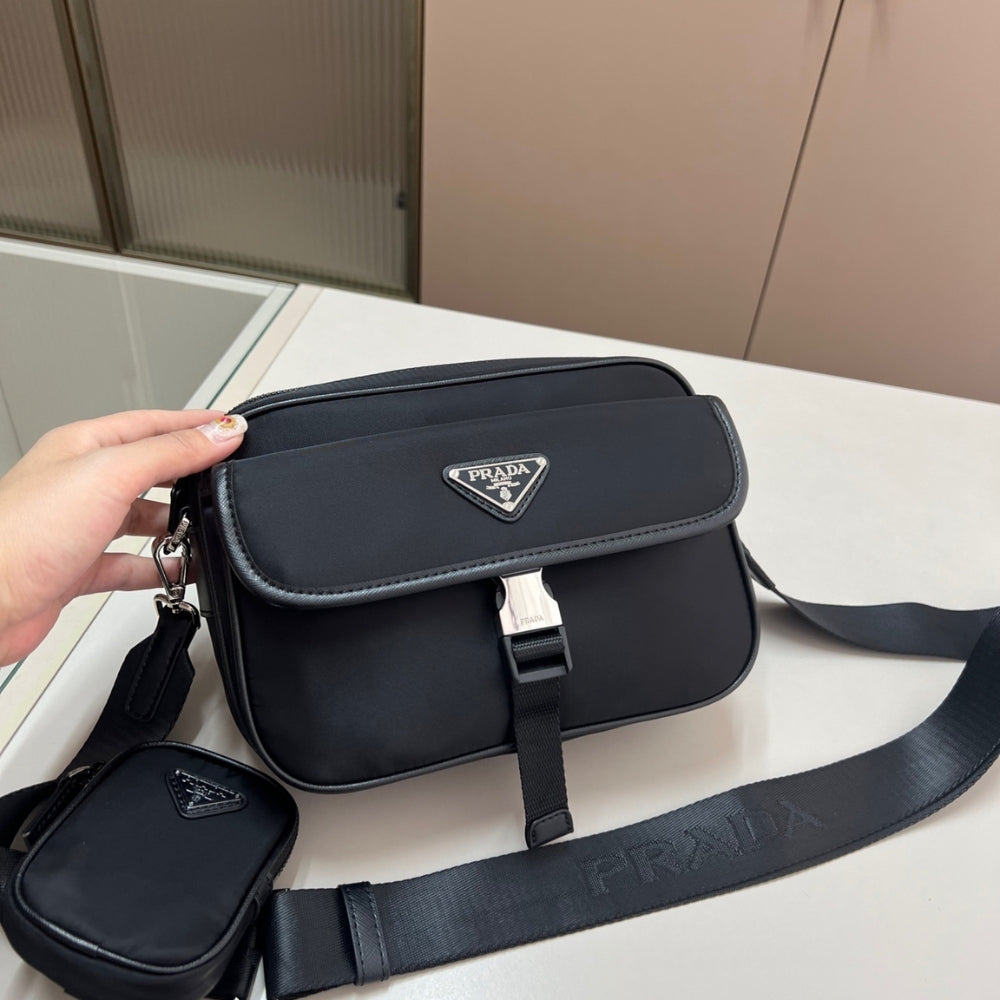 Prada Re Nylon And Saffiano Leather Shoulder Bag Black 24Cm 2VH133 2DMH F0002 XMP