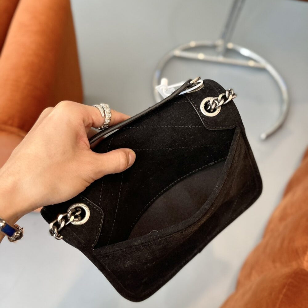 Saint Laurent Niki Medium Quilted Suede Shoulder Bag Black 22Cm
