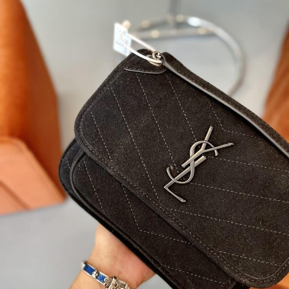 Saint Laurent Niki Medium Quilted Suede Shoulder Bag Black 22Cm