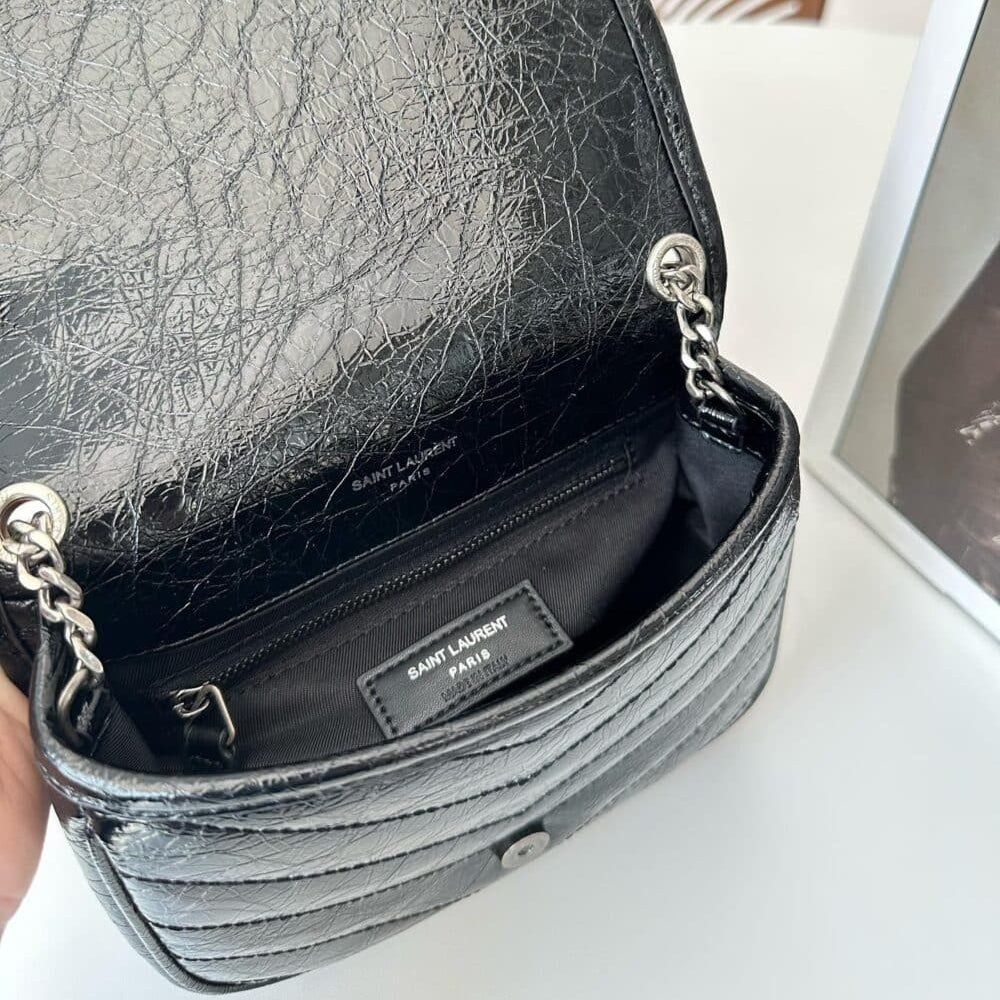 Saint Laurent Niki Vintage Leather Chain Wallet Black 19Cm 583103 0En04 1000