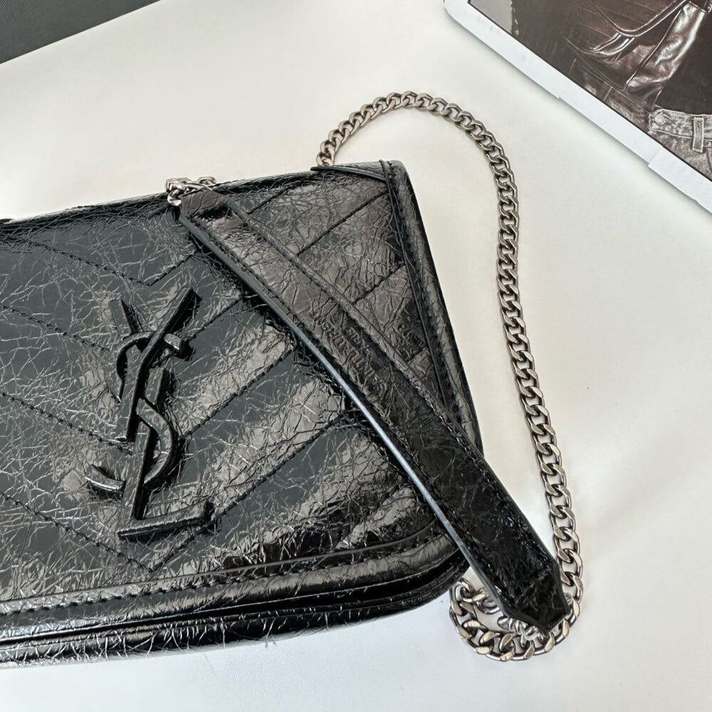 Saint Laurent Niki Vintage Leather Chain Wallet Black 19Cm 583103 0En04 1000