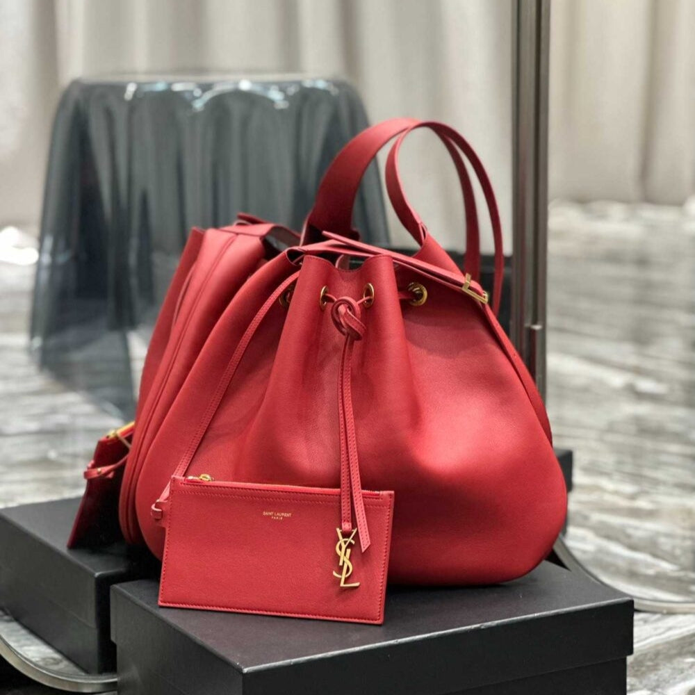 Saint Laurent Paris VII Large Flat Hobo Bag In Smooth Leather Bag Red 44Cm