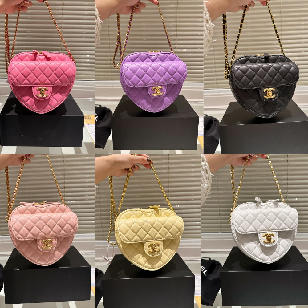 Chanel Heart Bag Gold Tone Metal Light Pink 16Cm