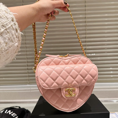 Chanel Heart Bag Gold Tone Metal Light Pink 16Cm