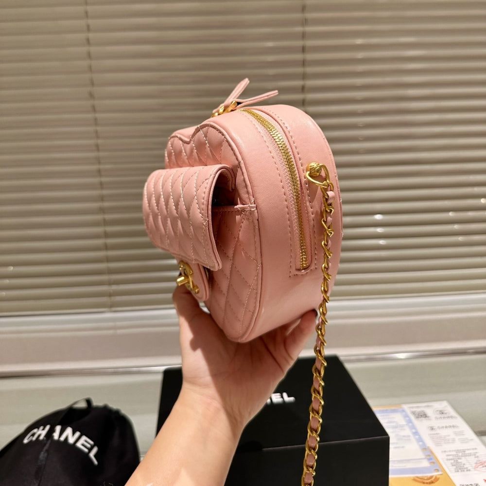 Chanel Heart Bag Gold Tone Metal Light Pink 16Cm