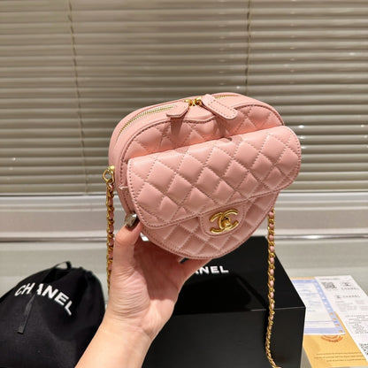 Chanel Heart Bag Gold Tone Metal Light Pink 16Cm