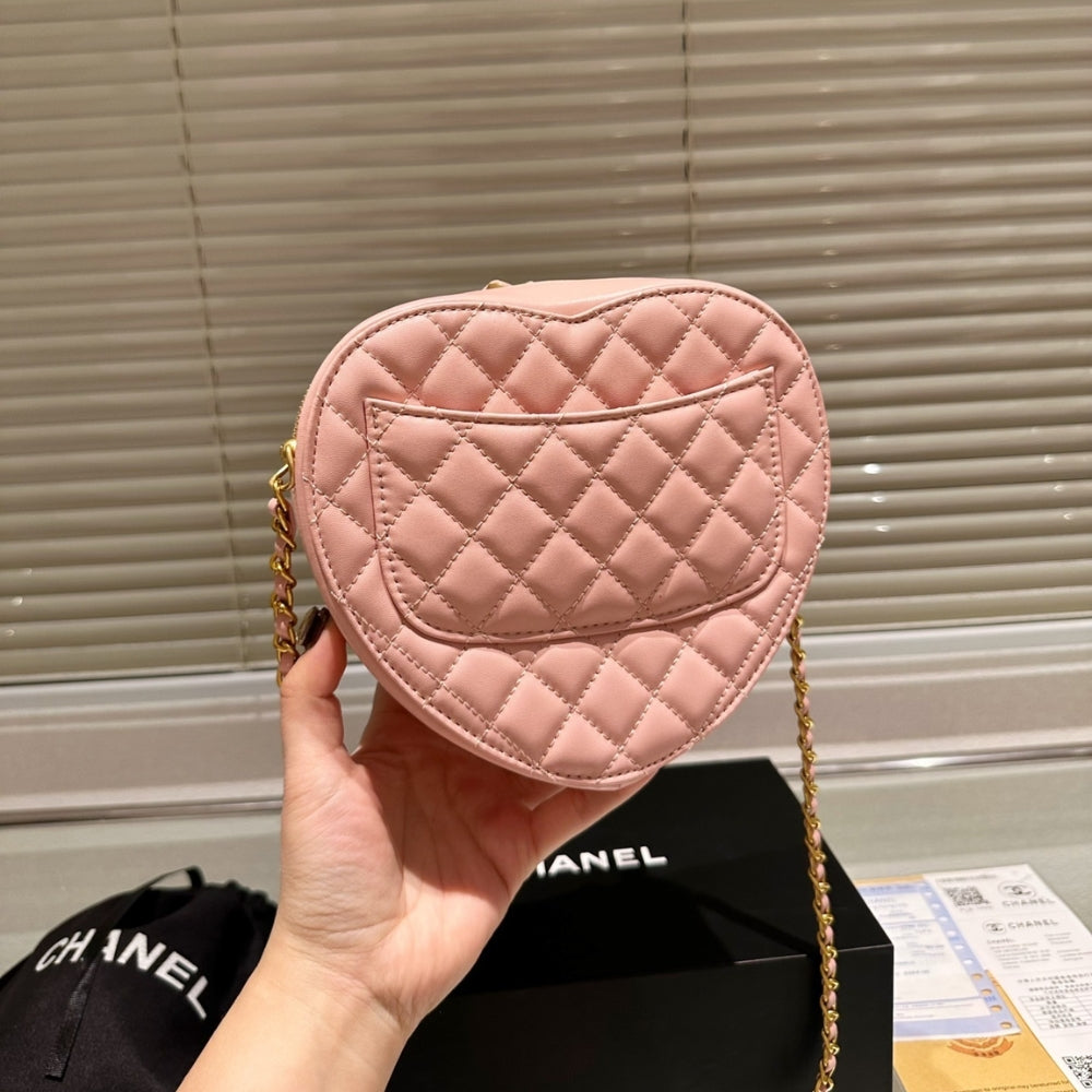 Chanel Heart Bag Gold Tone Metal Light Pink 16Cm