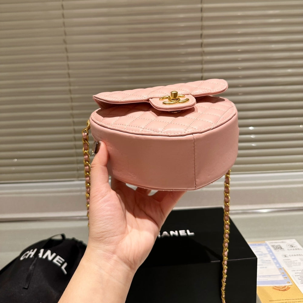 Chanel Heart Bag Gold Tone Metal Light Pink 16Cm