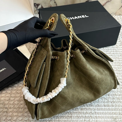 Chanel Small 25 Handbag Gold Tone Metal Khaki 26Cm