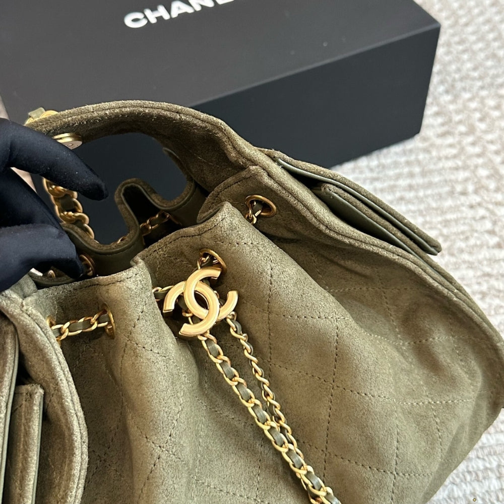 Chanel Small 25 Handbag Gold Tone Metal Khaki 26Cm