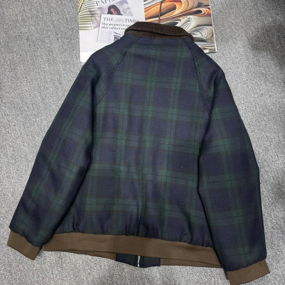 Miumiu Checked Twill Blouson Jacket Blue And Green