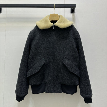 Miumiu Shetland Wool Blouson Jacket Anthracite Gray