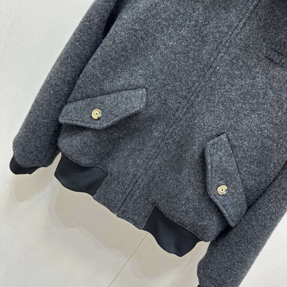 Miumiu Shetland Wool Blouson Jacket Anthracite Gray
