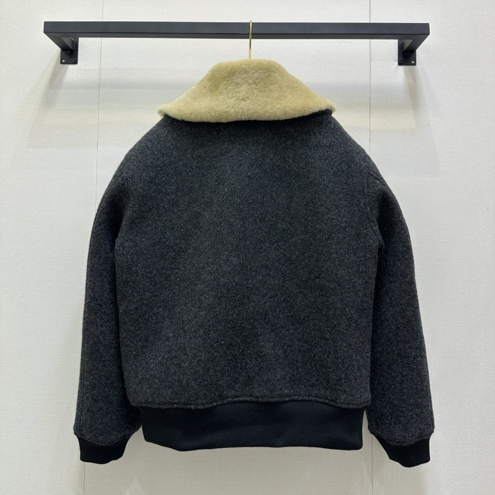 Miumiu Shetland Wool Blouson Jacket Anthracite Gray