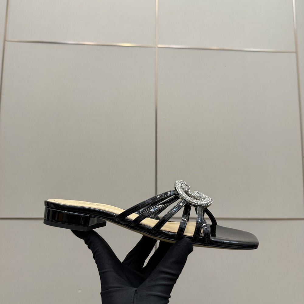 Gucci Women Slide With Crystal Interlocking G Black