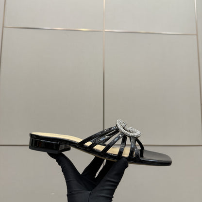 Gucci Women Slide With Crystal Interlocking G Black