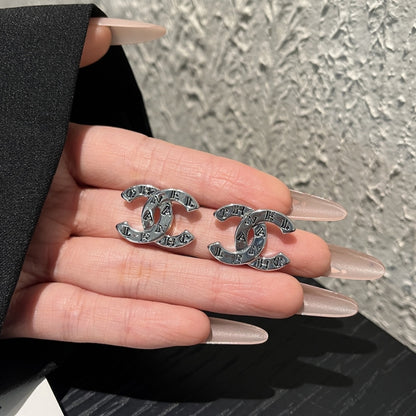 Chanel Cc Classic Logo Earrings Silver