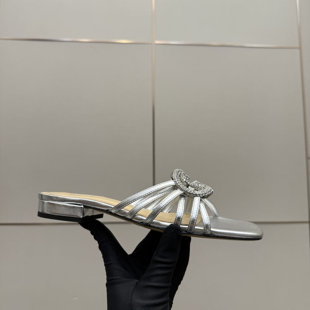 Gucci Women Slide With Crystal Interlocking G Silver