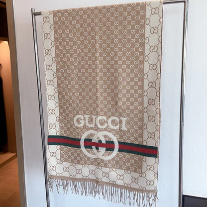 Gucci Gg Jacquard Knitted Scarf Beige 180Cm