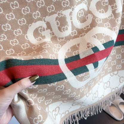 Gucci Gg Jacquard Knitted Scarf Beige 180Cm