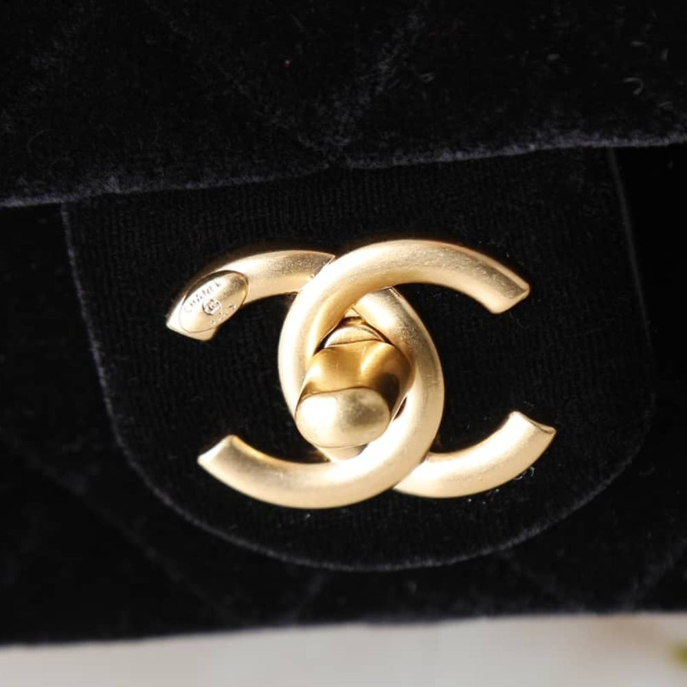 Chanel Mini Flap Bag With Top Handle Velvet Silk And Gold Tone Metal Black 20Cm As5875 B22481 94305