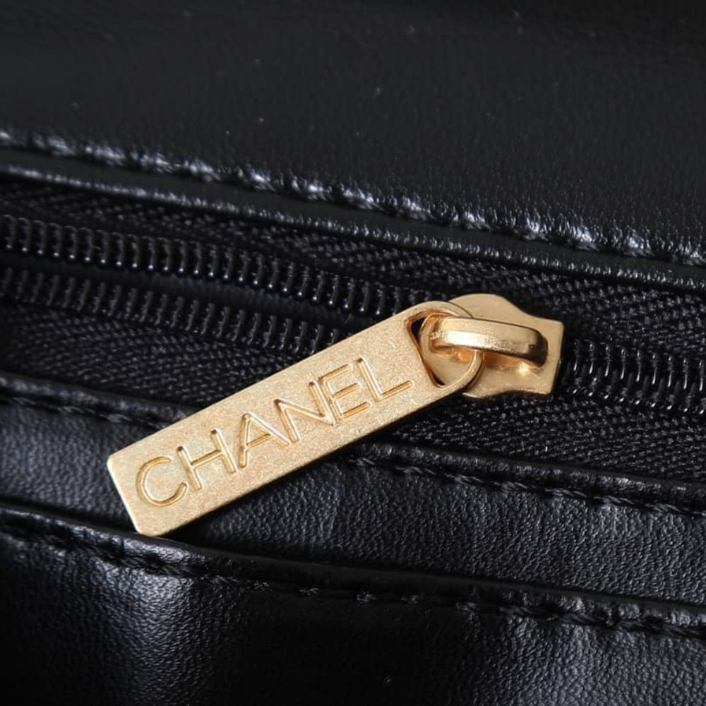 Chanel Mini Flap Bag With Top Handle Velvet Silk And Gold Tone Metal Black 20Cm As5875 B22481 94305
