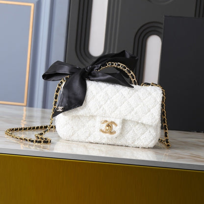 Chanel Mini Flap Bag With Top Handle Velvet Silk And Gold Tone Metal White 20Cm As5875 B22482 Mb103