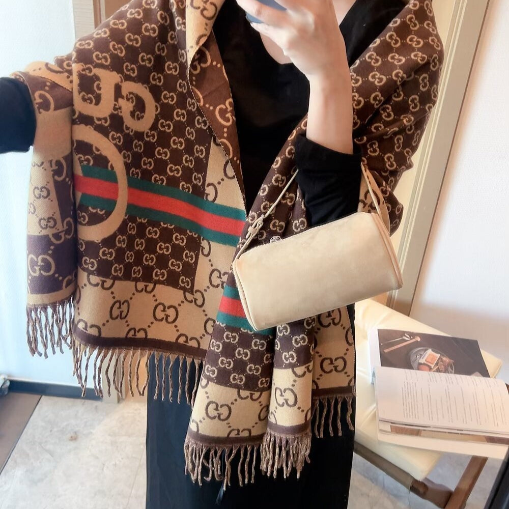 Gucci Gg Jacquard Knitted Scarf Brown 180Cm