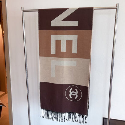 Chanel Cashmere Blanket And Throw Beige Brown 180Cm