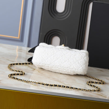 Chanel Mini Flap Bag With Top Handle Velvet Silk And Gold Tone Metal White 20Cm As5875 B22482 Mb103