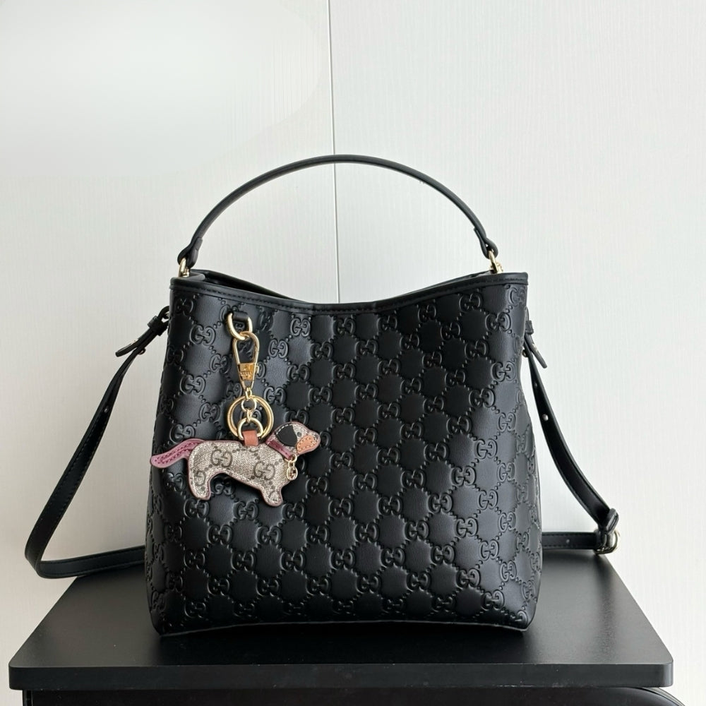 Gucci GG Emblem Small Bucket Bag Black 25Cm
