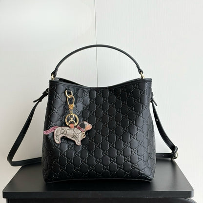 Gucci GG Emblem Small Bucket Bag Black 25Cm