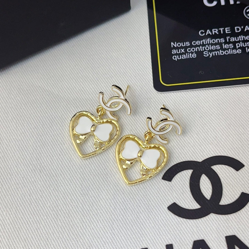 Chanel Metal Enamel Cc Heart Drop Earrings Gold