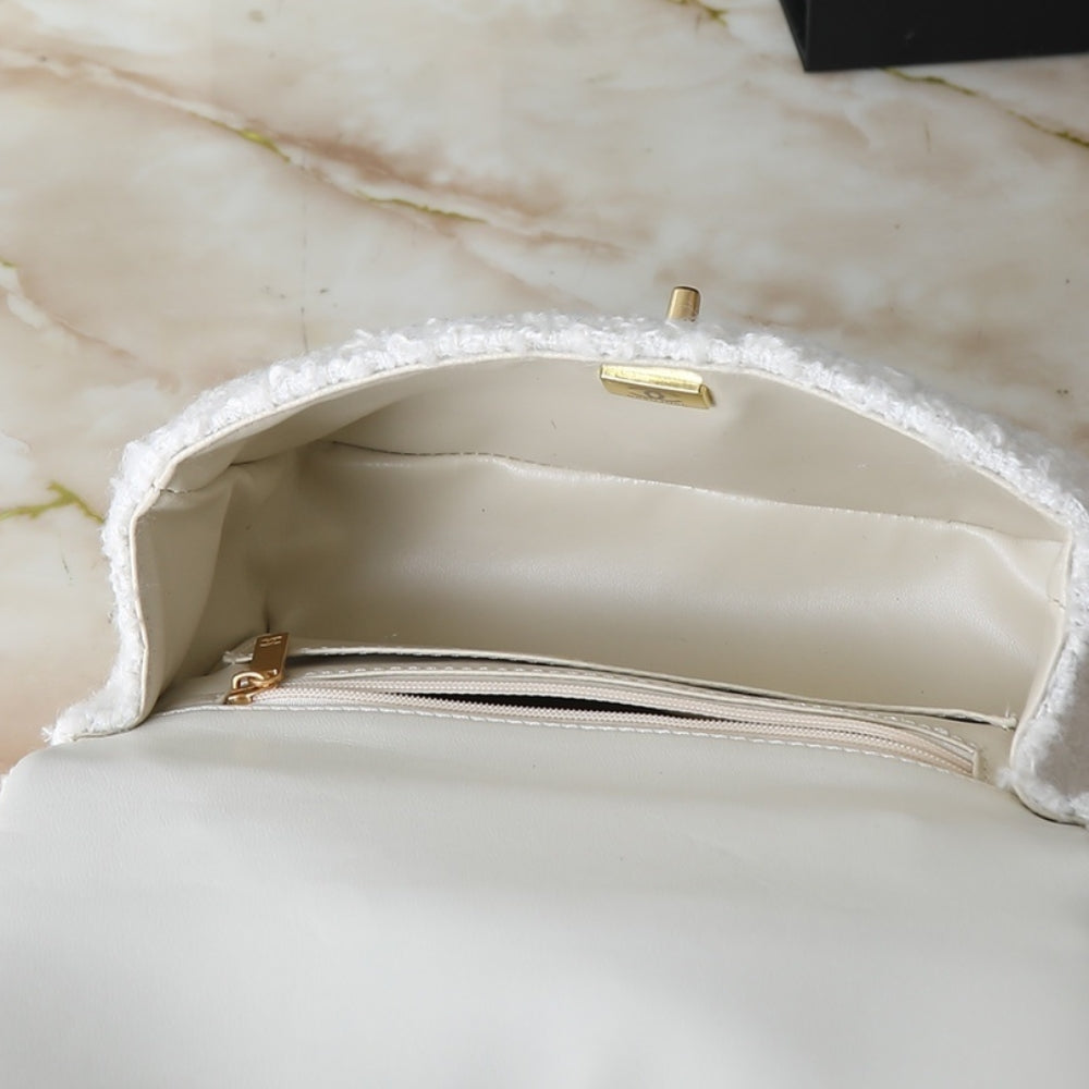 Chanel Mini Flap Bag With Top Handle Velvet Silk And Gold Tone Metal White 20Cm As5875 B22482 Mb103