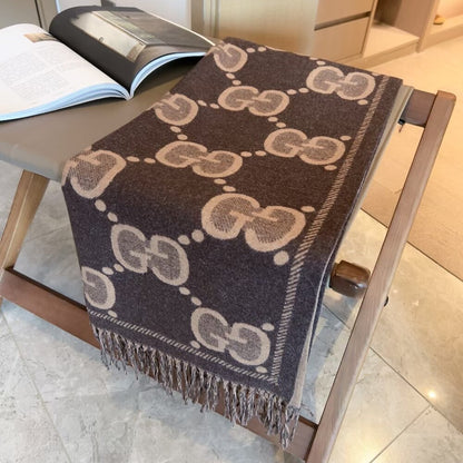 Gucci Gg Jacquard Wool Scarf In Brown 180Cm