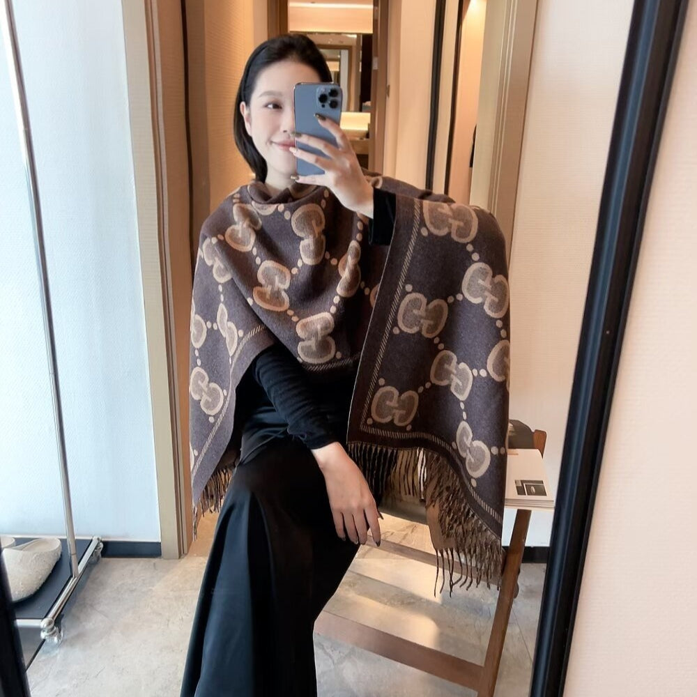 Gucci Gg Jacquard Wool Scarf In Brown 180Cm