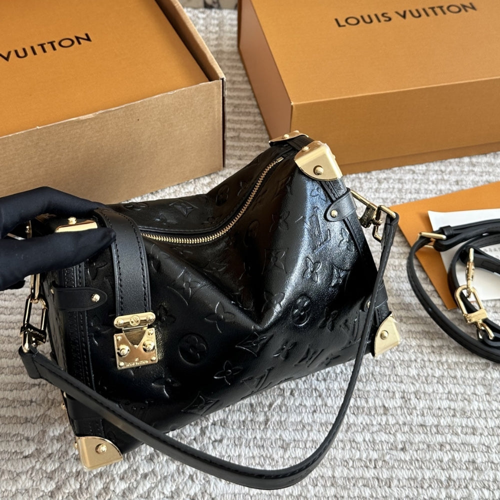 Louis Vuitton MM Side Trunk Bag Gold Metal Black 23Cm